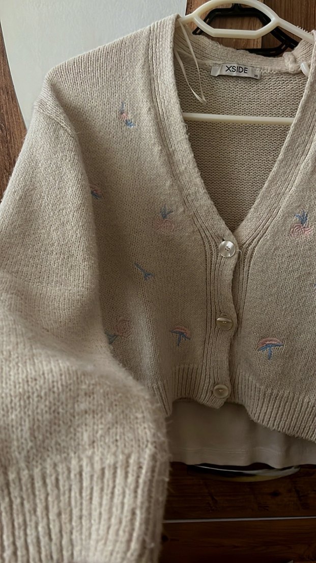 Nakışlı Bej Midi Kadın Hırka - Görsel 2