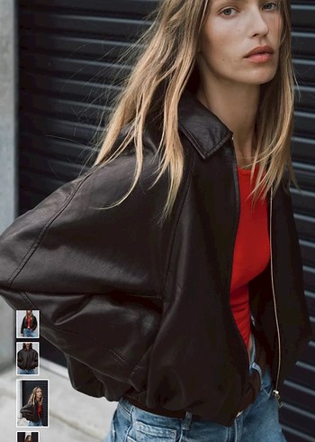 Kadın Siyah Deri Kemerli Ceket - Görsel 3