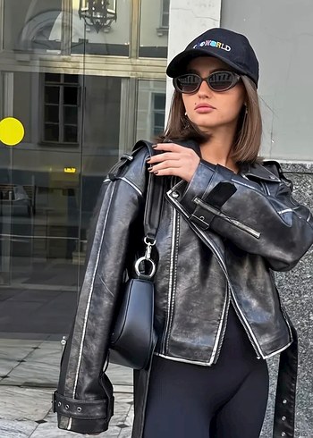 Siyah Deri Biker Ceket - Görsel 2