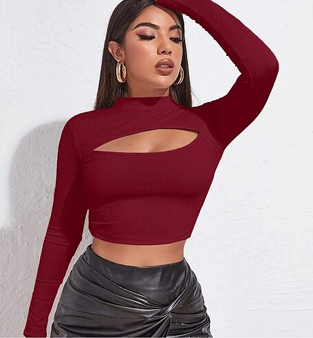 Kırmızı crop bluz