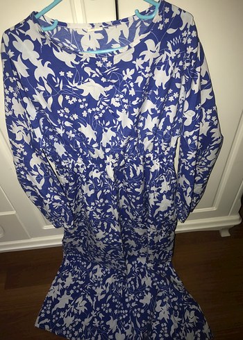 Mavi Çiçek Desenli Elbise - Görsel 2