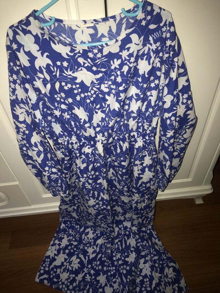 Mavi Çiçek Desenli Elbise - Görsel 2