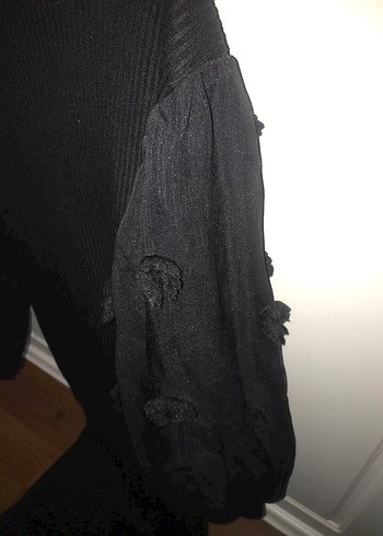 Siyah uzun elbise kolları tüllü - Görsel 3