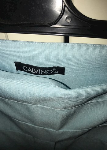 Kadın Mavi Keten Pilili Kumaş Pantolon - Görsel 2