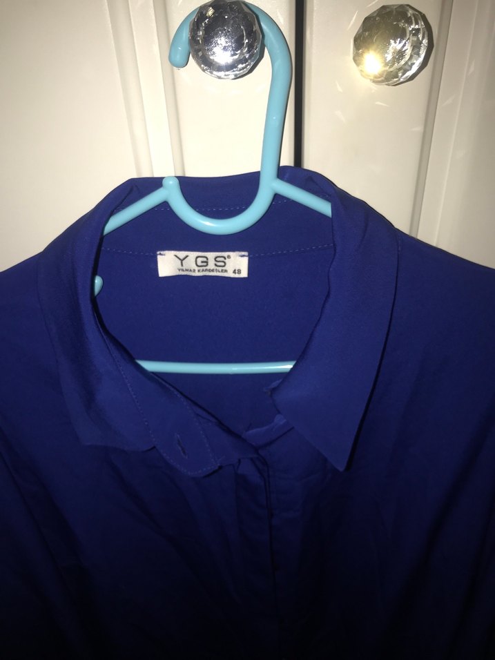 Uzun Kollu İndigo Mavi Düğmeli Kadın Uzun tunik - Görsel 2