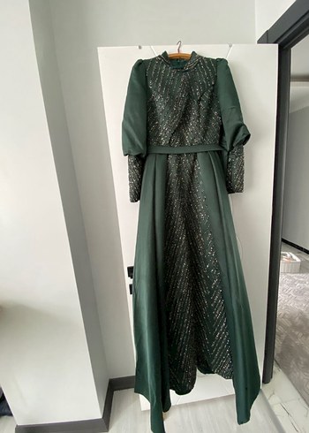 Abiye Uzun Kollu Straplez Drape Detaylı Uzun Abiye