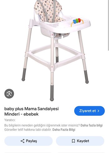 Baby Plus Beyaz Gri Mama Sandalyesi