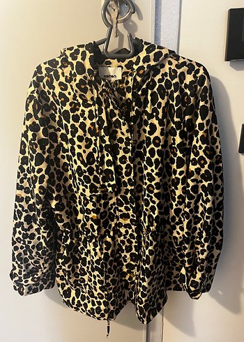 Leopar Desenli Kadın Mont, Uzun Kollu, Bol Kesim