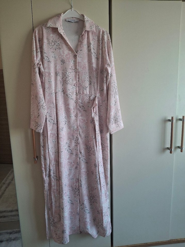 Pembe Uzun Kollu Salaş Uzun Elbise - Görsel 3