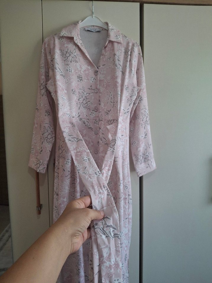 Pembe Uzun Kollu Salaş Uzun Elbise - Görsel 2