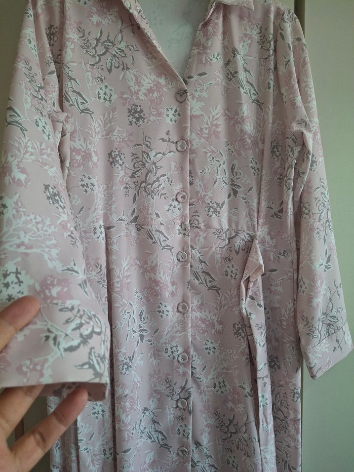 Pembe Uzun Kollu Salaş Uzun Elbise - Görsel 4