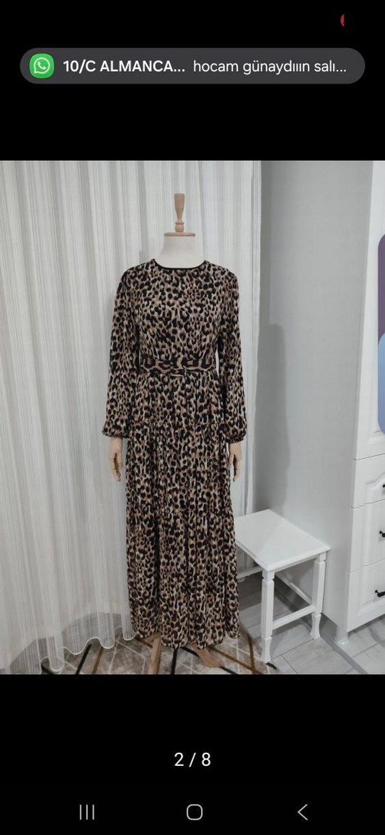 Leopar Desenli Kemerli Uzun Elbise - Görsel 2