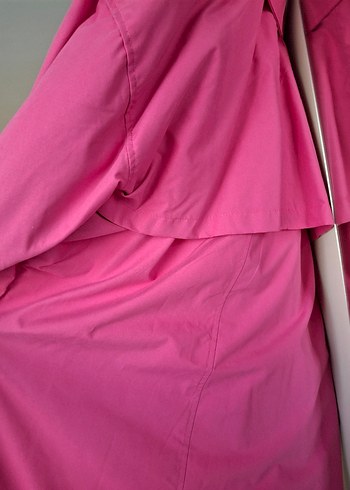 Pembe Uzun Kadın Trençkot - Görsel 9