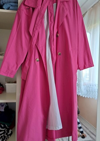 Pembe Uzun Kadın Trençkot - Görsel 5