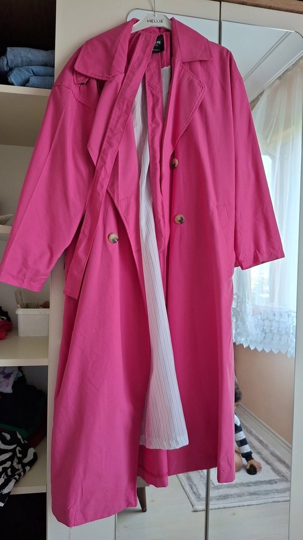 Pembe Uzun Kadın Trençkot - Görsel 5