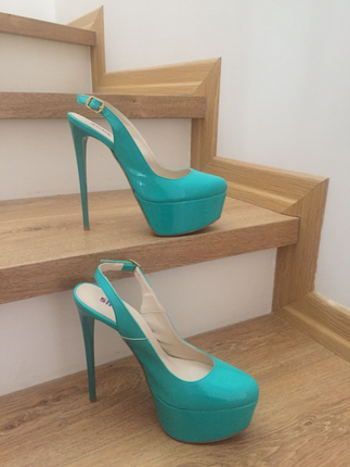 Shoe Tek Turkuaz rugan yüksek topuklu platform ayakkabı 40