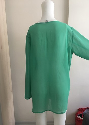 Diğer Piliseli Bağlama Desenli Yeşil Tunik bluz