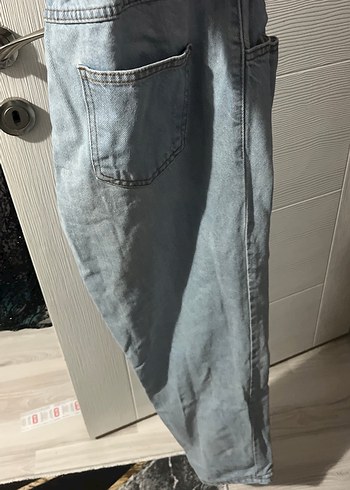 30 Beden Düğmeli Gri Midi Boy Bol Kesim Kadın Kot Pantolon
