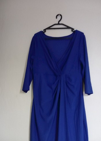 V Yaka Drapeli Lacivert elbise - Görsel 2