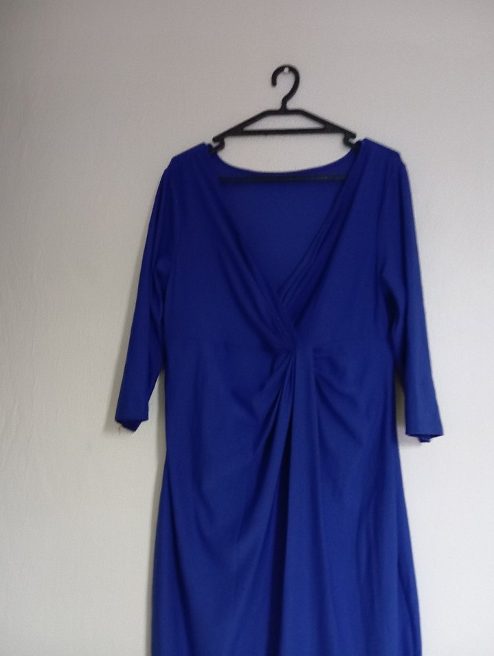 V Yaka Drapeli Lacivert elbise - Görsel 2