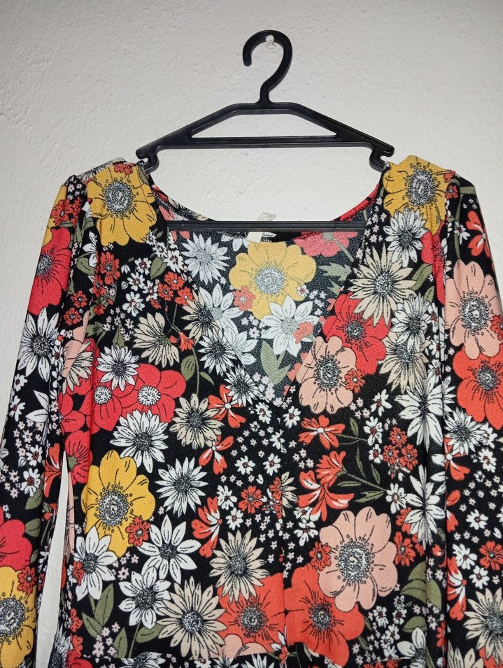 Çiçek Desenli Uzun Kollu Bohem Elbise - Görsel 3