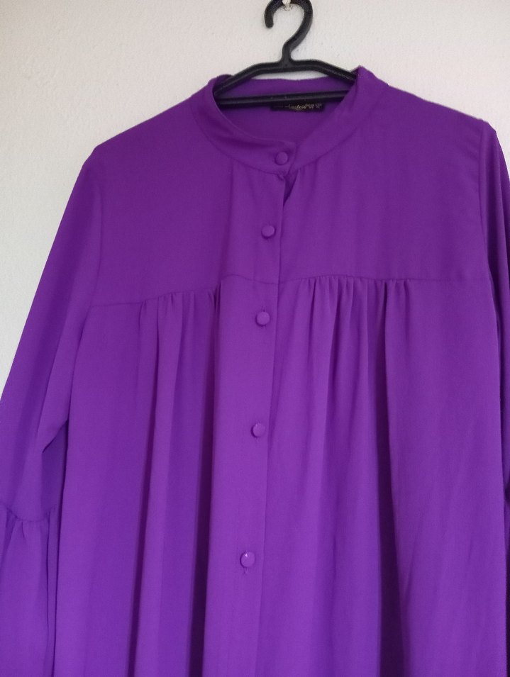 Uzun Mor Kadın Tunik, Uzun Kollu, Salaş - Görsel 3