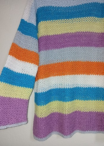 Renkli Çizgili Bohem Örgü Kadın Kazak - Görsel 3