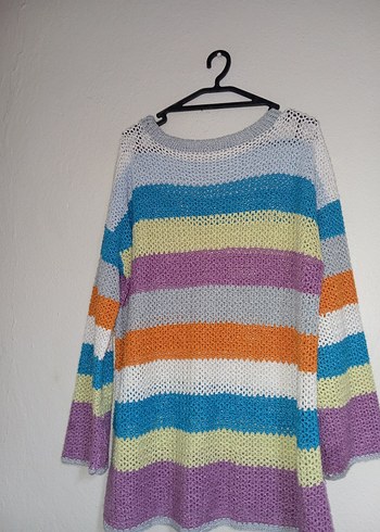 Renkli Çizgili Bohem Örgü Kadın Kazak - Görsel 2