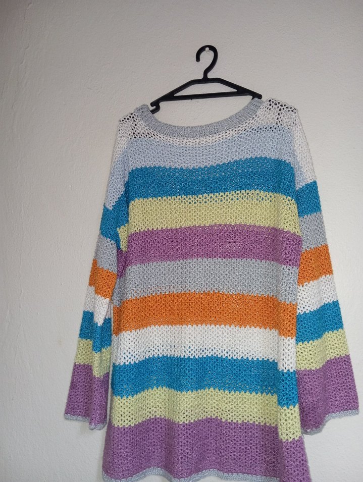 Renkli Çizgili Bohem Örgü Kadın Kazak - Görsel 2