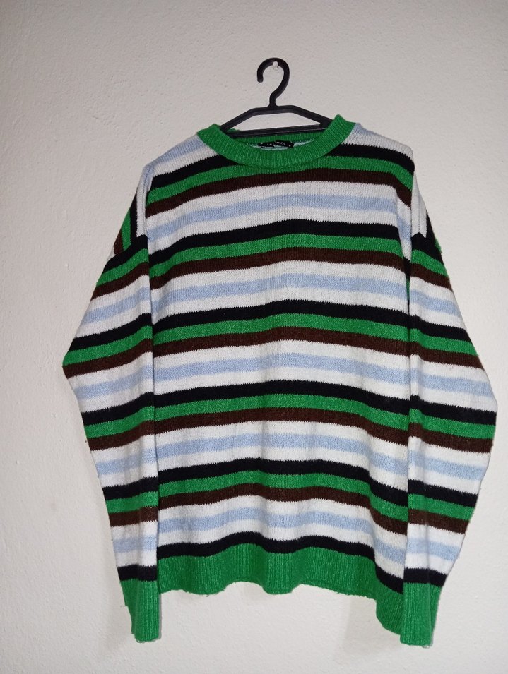 Renkli Çizgili Kadın Triko Kazak - Görsel 2