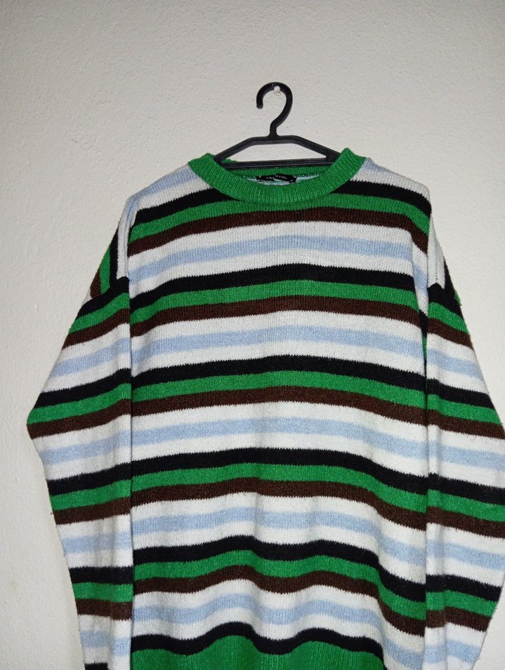 Renkli Çizgili Kadın Triko Kazak - Görsel 3