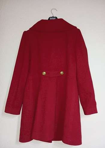 Düğmeli Kırmızı Kadın Kaban - Görsel 5