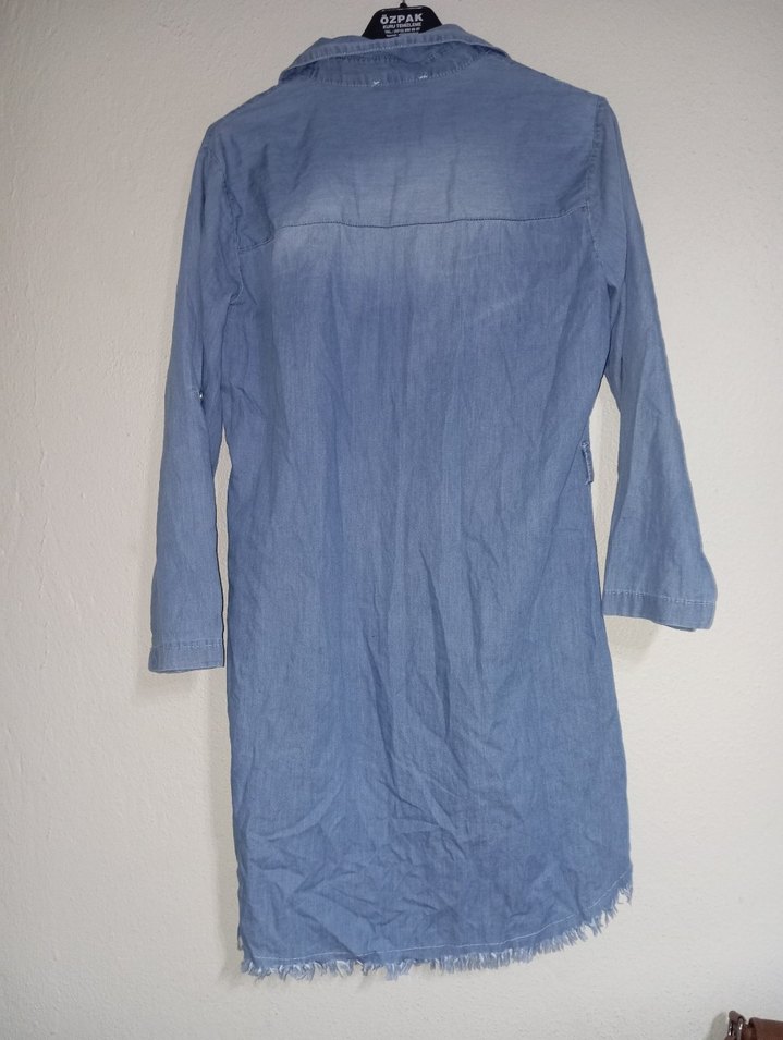 Nakışlı Uzun Mavi Kadın Kot Ceket - Görsel 4