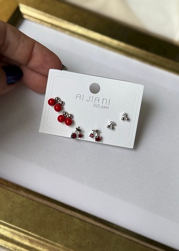 Accessorize Kırmızı kiraz 6lı Mini Küpe Seti