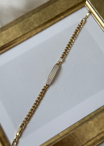 Beden altın Renk Zincir Detay gold taşlı künye Bileklik