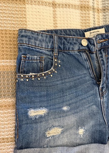 Stradivarius Stradivarius distressed Mavi Mini Kot Şort