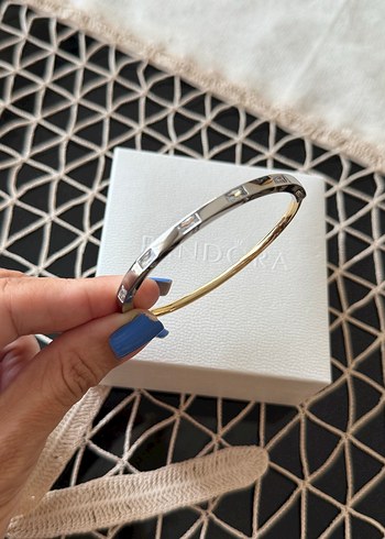 Pandora Pandora model taşlı çift renk tasma bileklik