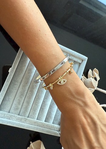 Beden Pandora model taşlı çift renk tasma bileklik