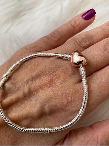 Pandora Rose kalp klipsli bileklik