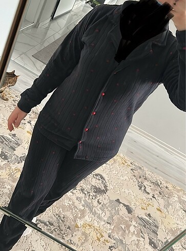 l Beden siyah Renk Kadın Polar Pijama Takımı