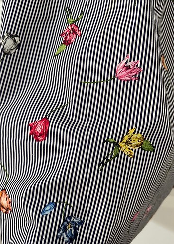 H&M Nakışlı Gri Midi Etek