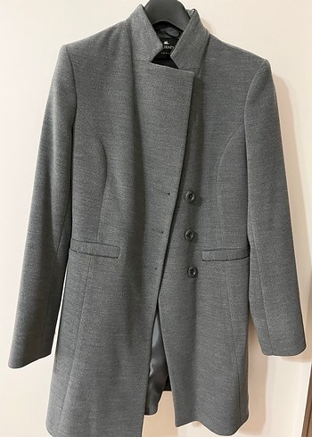 Düğmeli Gri kaşe  Kadın Kaban - Görsel 3