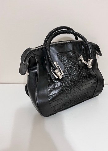 Krokodil Desenli Siyah Deri Kadın Çanta - Görsel 3