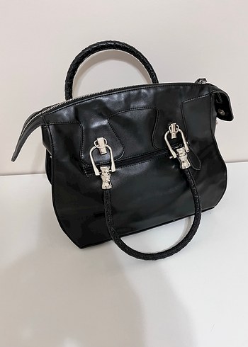 Krokodil Desenli Siyah Deri Kadın Çanta - Görsel 2