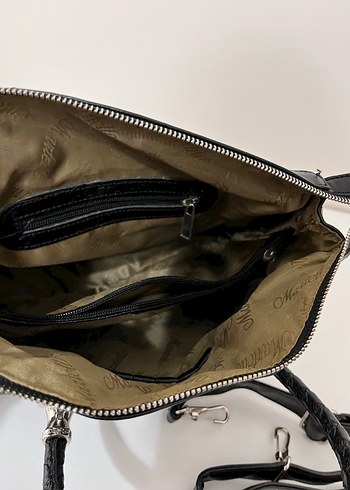 Krokodil Desenli Siyah Deri Kadın Çanta - Görsel 5