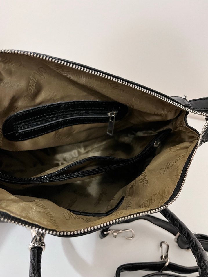 Krokodil Desenli Siyah Deri Kadın Çanta - Görsel 5