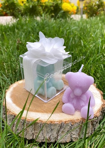 Renkli kutulu hediyelik ayıcık mum 20 adet - Görsel 3