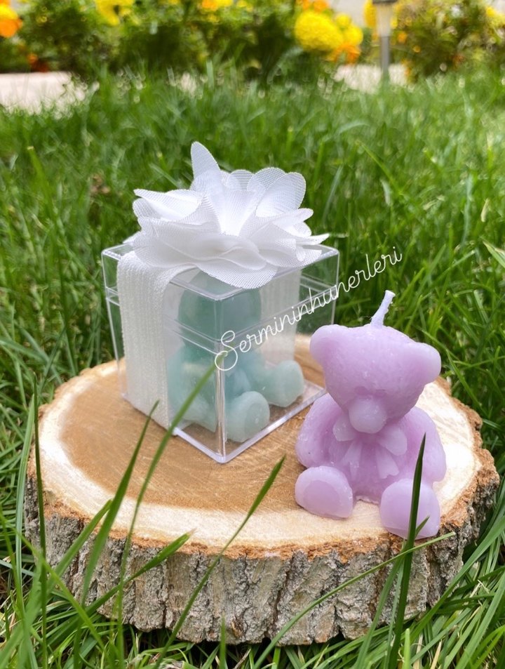 Renkli kutulu hediyelik ayıcık mum 20 adet - Görsel 3