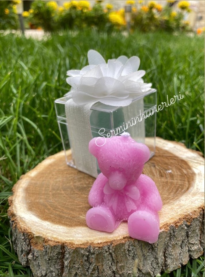 Renkli kutulu hediyelik ayıcık mum 20 adet - Görsel 4