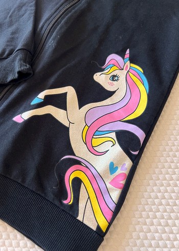 Kız Çocuk Gri Fermuarlı Unicorn Sweatshirt takım - Görsel 3